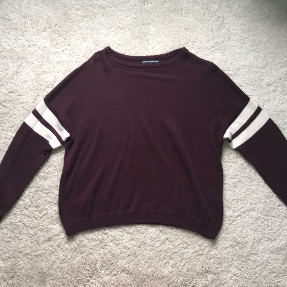 Brandy Melville Two Striped Varsity Maroon Sweater